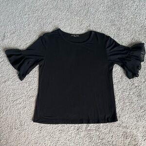 Kim & Cami Black 3/4 Flutter Sleeve Top Size Small